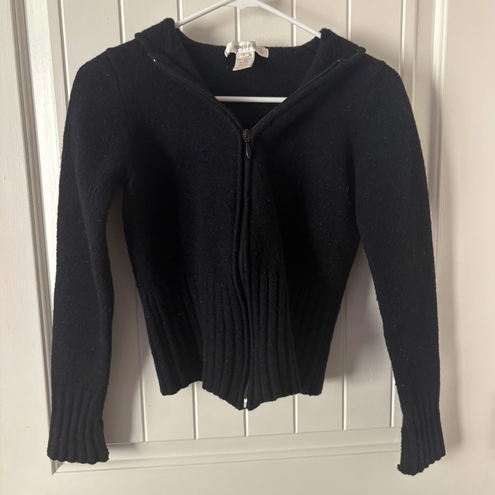 Jones & Co 100% Merino Wool Black Zip Up Hoodie
